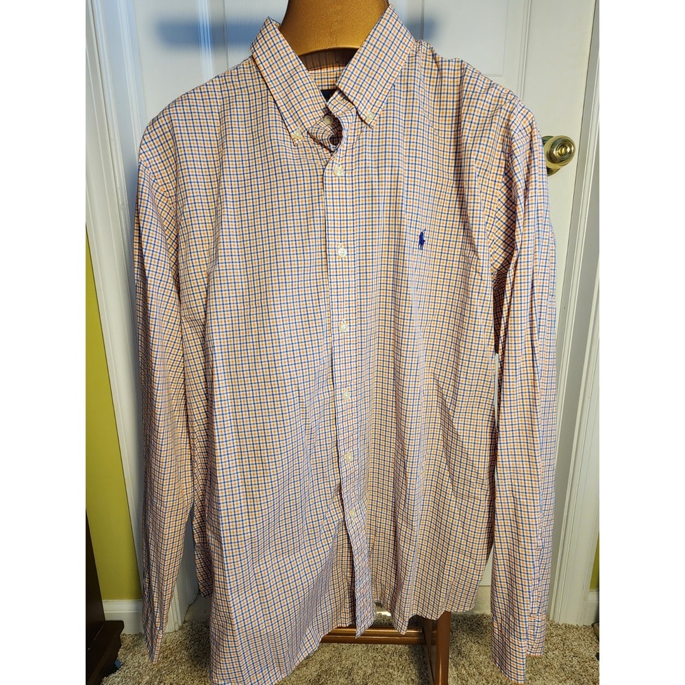 Ralph Lauren Orange & Blue Check  Button-up With Pony Logo Sz Xl